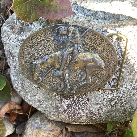 Vintage Spec-Cast Denver CO 1981 J.E. Fraser Native American Brass Belt Buckle main image 11